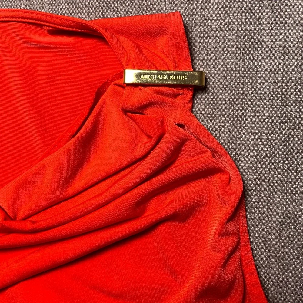 Michael Kors Womens Red Cowl Neck Ruched Tank Top Large Draped Preppy Sleeveless